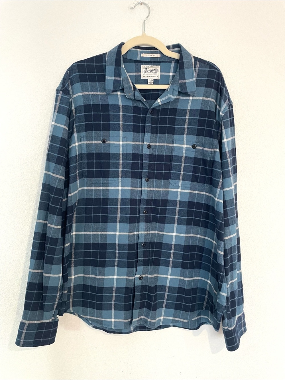 Lucky Brand Classic Fit Blue Plaid Men's XL Button-Down Shirt